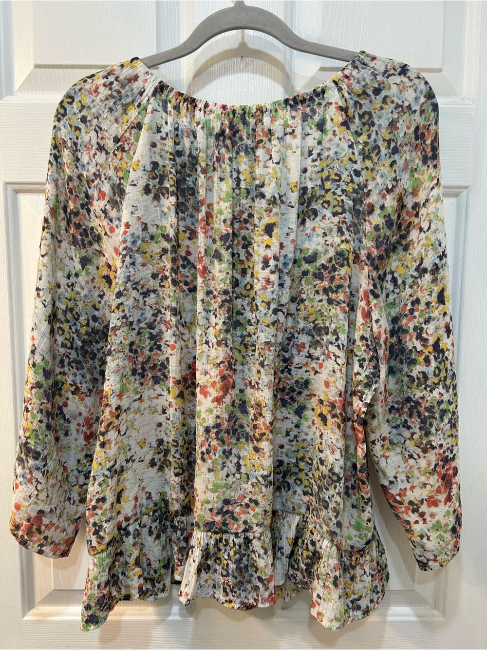Hope Harlow Whimsy Floral Peasant Blouse Size XL Lightweight Cottage Watercolor - Picture 2 of 11